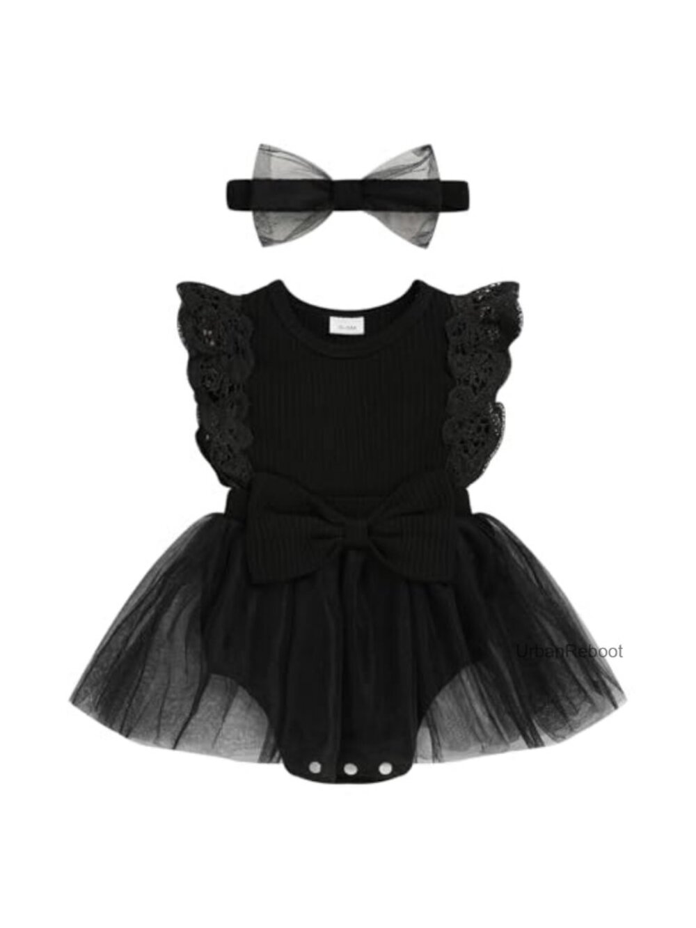Baby Girl Romper Dress Tulle Skirt Ruffle Sleeveless Bodysuit with Headband